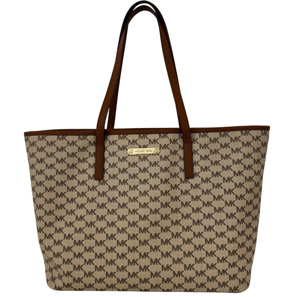 Michael Kors Signature Emry Large Tote Bag Zip Closure Shoulder Handbag Brown
